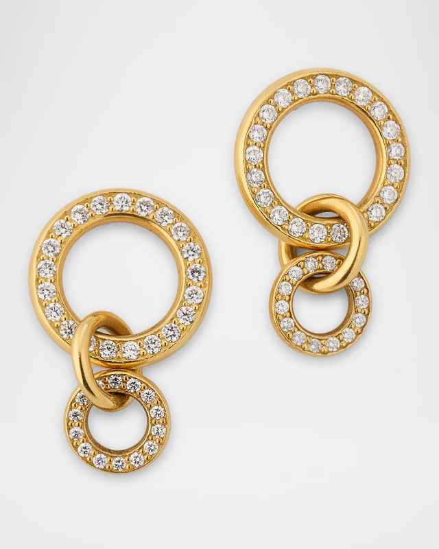 White Gold 3-Link Earrings with White Diamonds